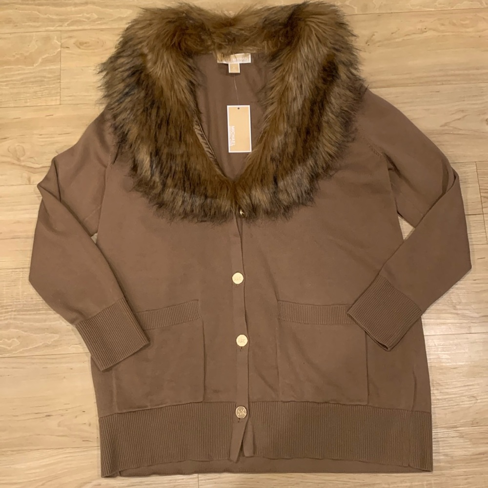 Michael Kors Faux Fur Trimmed Cardigan Size X-Large